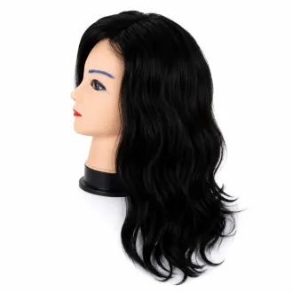 Perruque de cheveux naturels mi-longs noirs 18"