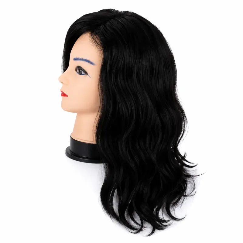 Perruque de cheveux naturels mi-longs noirs 18"