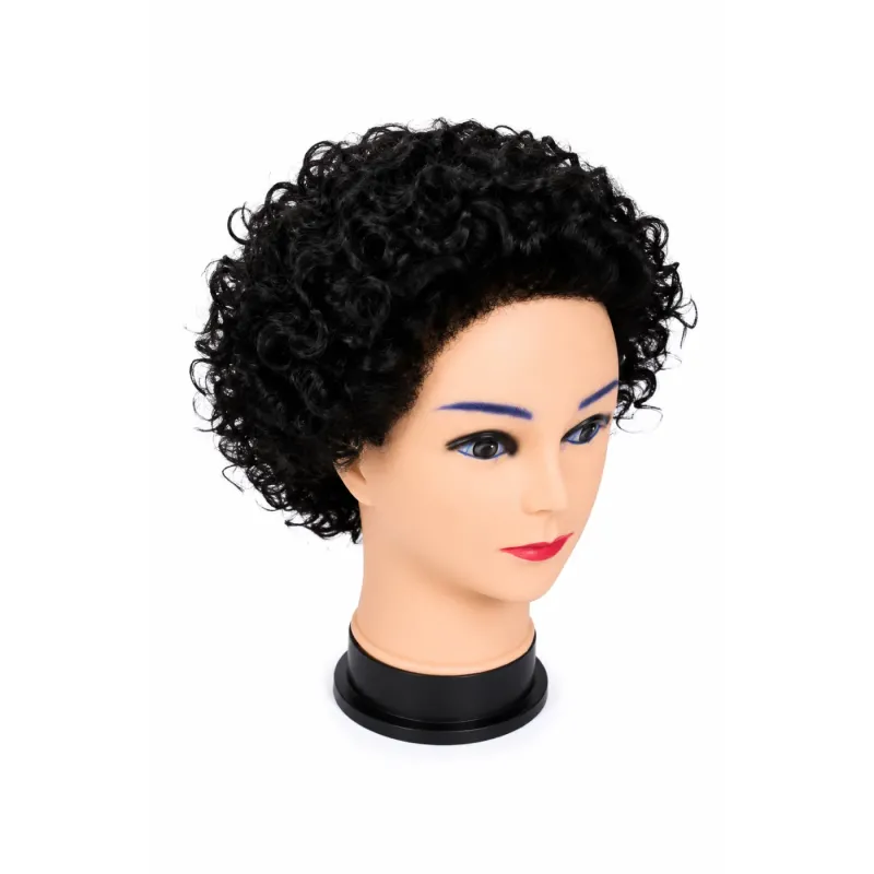 Perruque de cheveux naturels bouclés noirs 6"