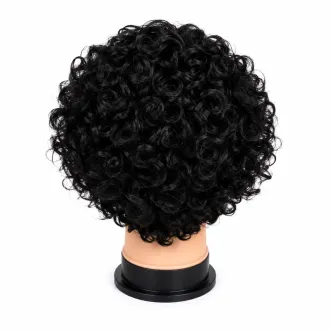 Perruque de cheveux naturels bouclés noirs 6"