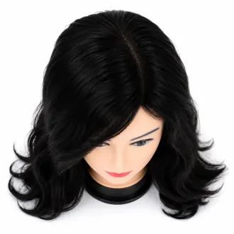 Perruque de cheveux naturels mi-longs noirs 18"