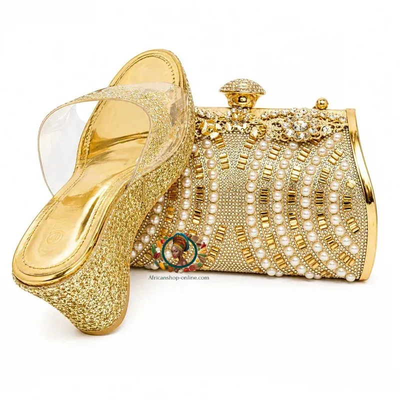 Pochette & Chaussures haute doré (Location)