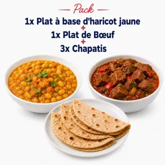 1x Plat à base d'haricot jaune+ 1x Plat de Bœuf + 3x Chapatis